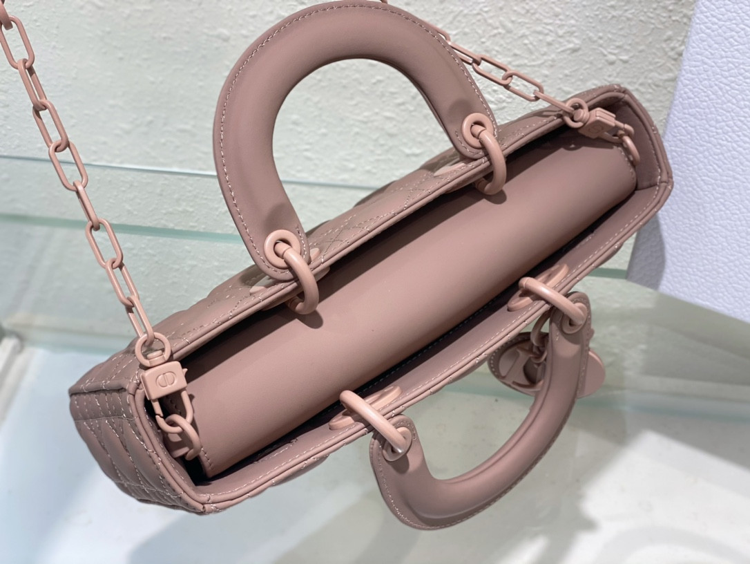 D*0r SMALL LADY D-JOY BAG Ultramatte Pink Cannage Calfskin