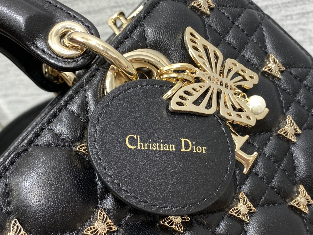 D*0r MEDIUM LADY D-JOY BAG Black with Butterfly Studs