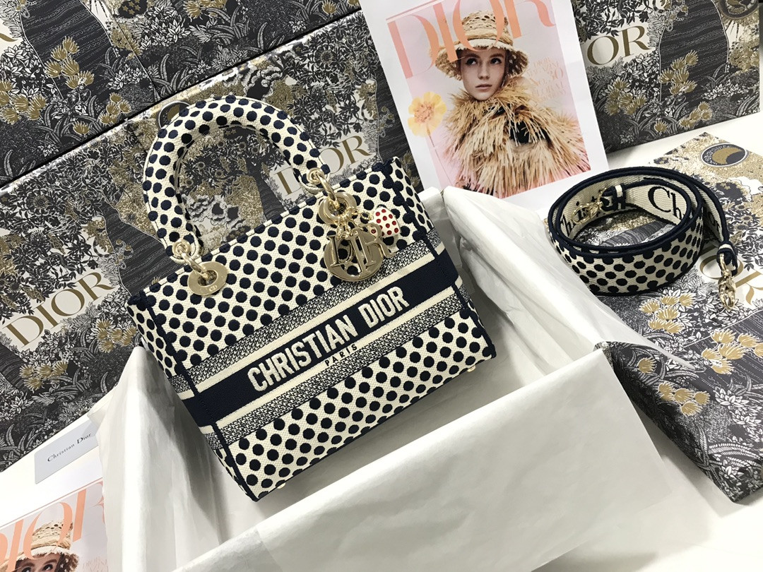 MEDIUM D*0r LADY D-LITE BAG polka dots  24 x 20 x 11 cm