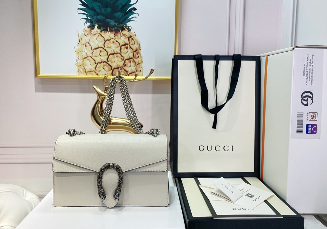 G*u*i DIONYSUS SMALL LEATHER SHOULDER BAG WHITE 11"Wx7"Hx3.5"D