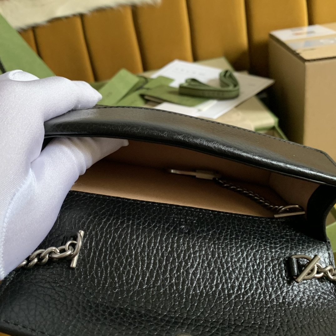 G*u*i DIONYSUS LEATHER S*pER MINI BAG BLACK 6.5"Wx3.9"Hx1.6"D