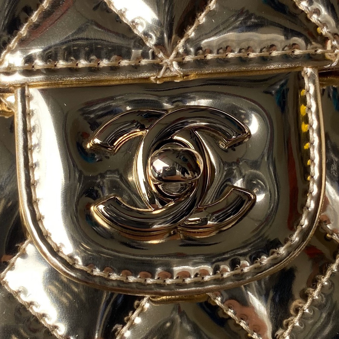 Ch*el FLAP BAG & STAR COIN PURSE GOLD 12.5×19×5cm