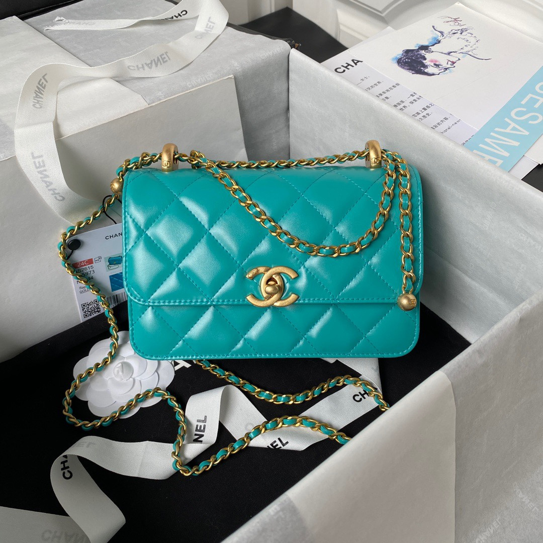 Ch*el MINI FLAP BAG BLUE 12×19×8cm