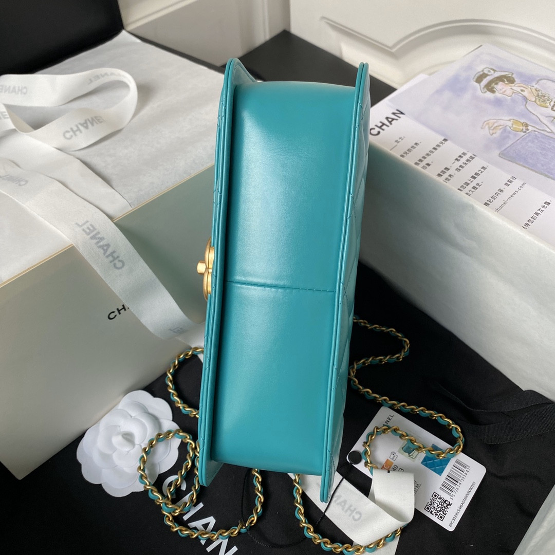 Ch*el FLAP BAG BLUE 22×14.5×8cm