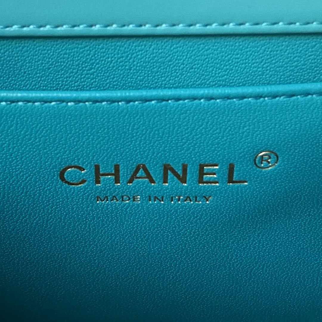 Ch*el FLAP BAG BLUE 22×14.5×8cm