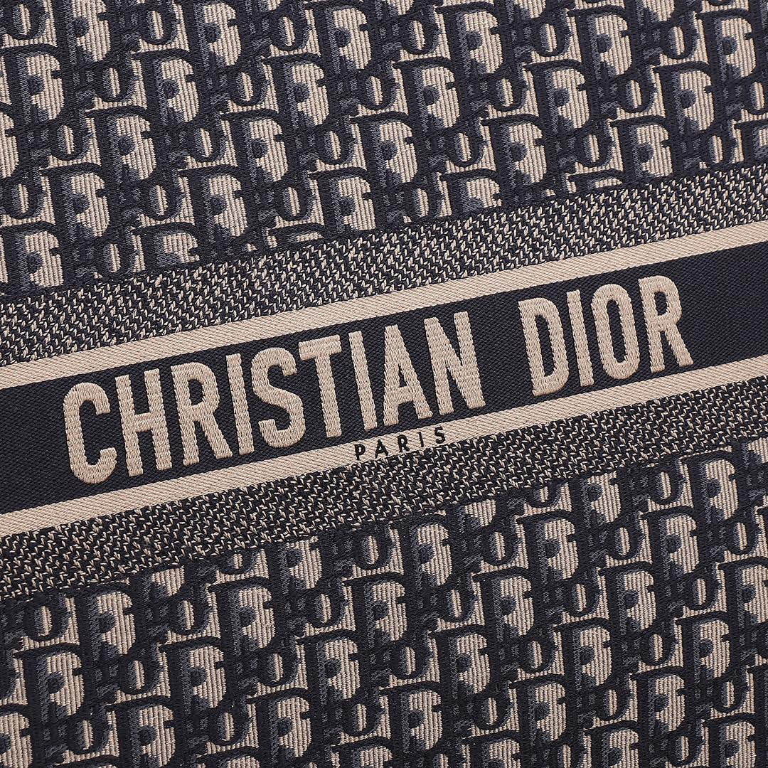 Large D*0r Book Tote Ecru and Blue D*0r Oblique Embroidery 16.5 x 14 x 7.5 inches