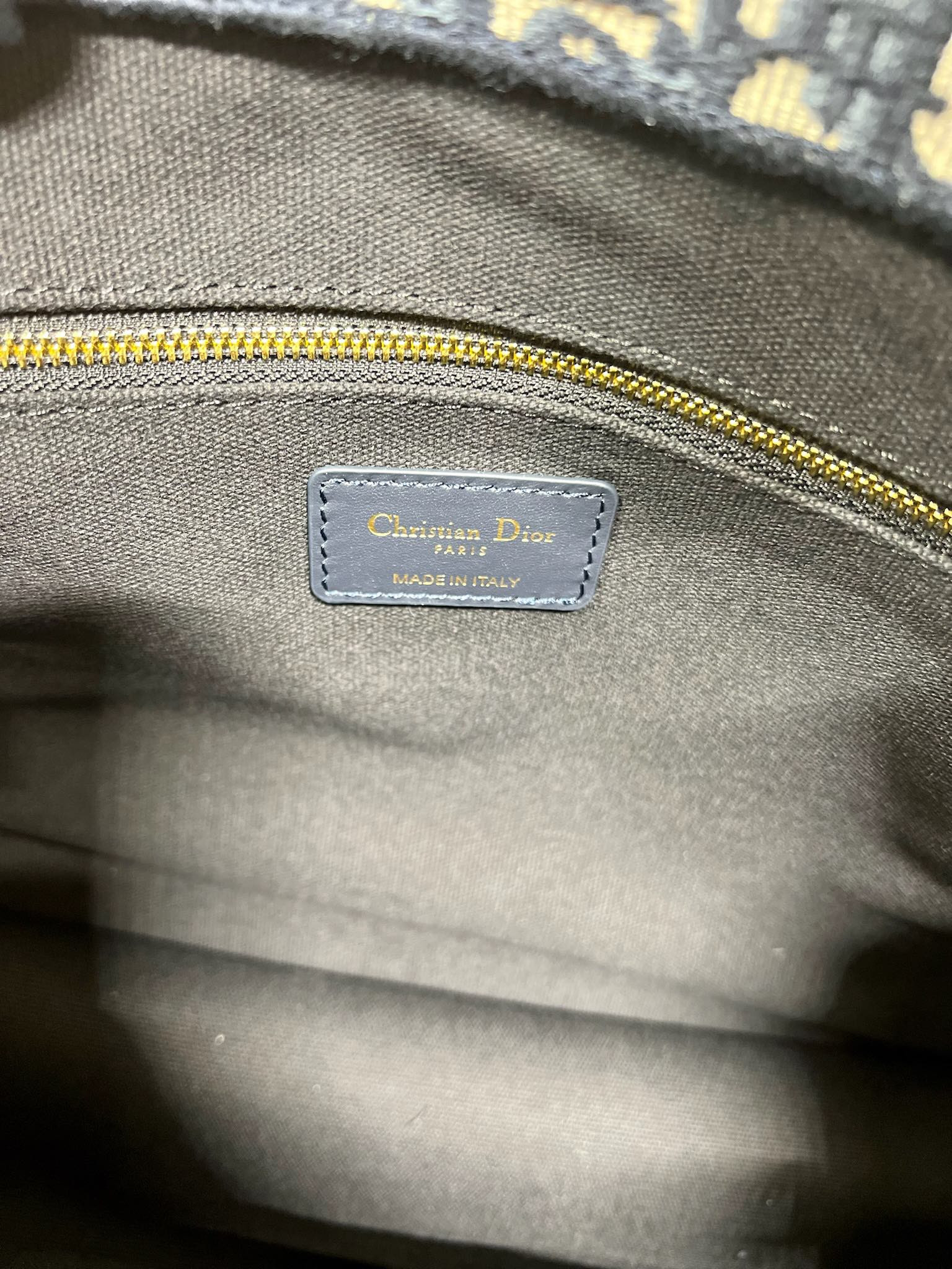 Medium D*0r Book Tote Ecru and Blue D*0r Oblique Embroidery 14 x 11 x 6.5 inches