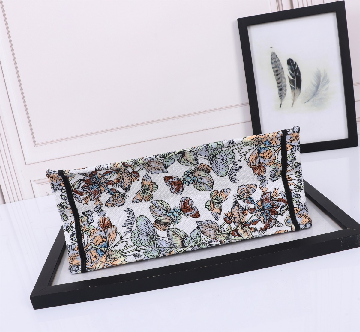 Medium D*0r Book Tote White Multicolor Toile de Jouy Mexico Embroidery 14 x 11 x 6.5 inches