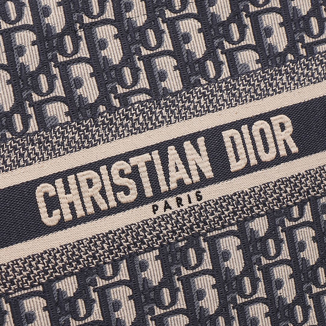 Small D*0r Book Tote Ecru and Blue D*0r Oblique Embroidery 10.5 x 8.5 x 5.5 inches