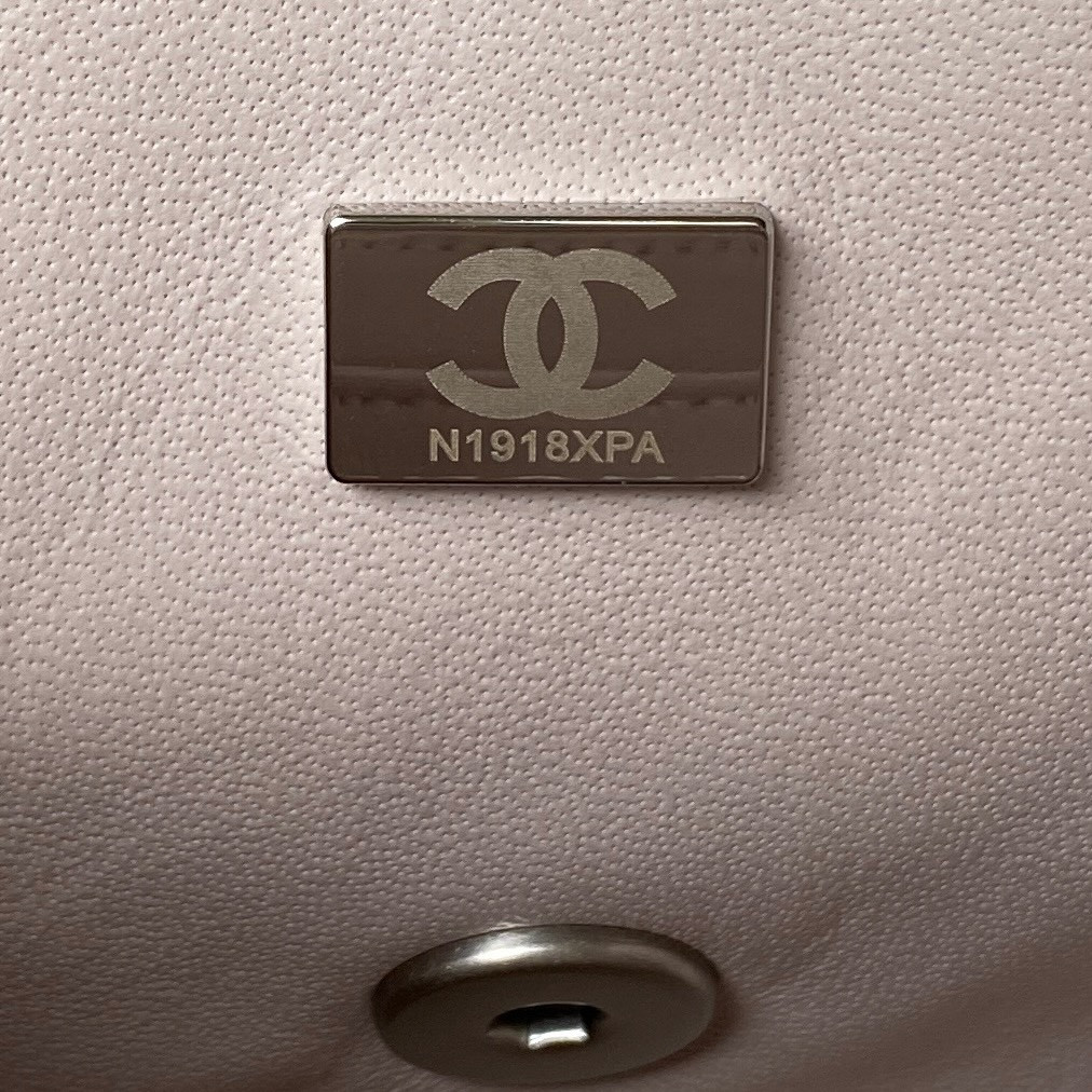 Ch*el MINI FLAP BAG SHINY CALFSKIN & SILVER-Tone METAL 5.3 × 6.6 × 3.1 in