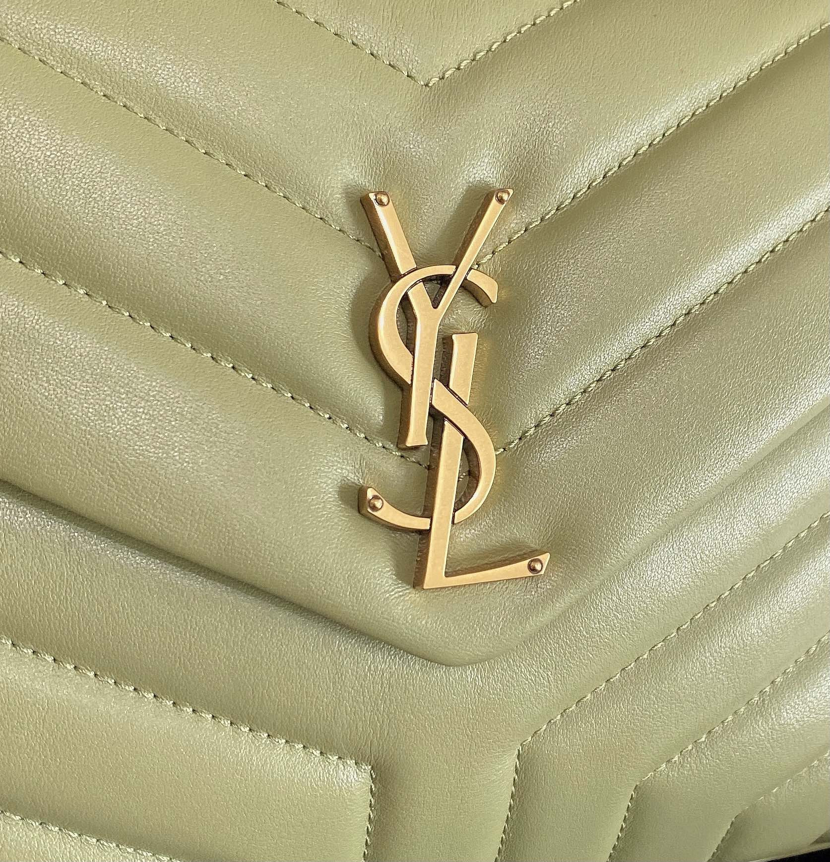 Y*L LOULOU SMALL IN QUILTED LEATHER GREEN 9 X 6.1 X 3.3 INCHES