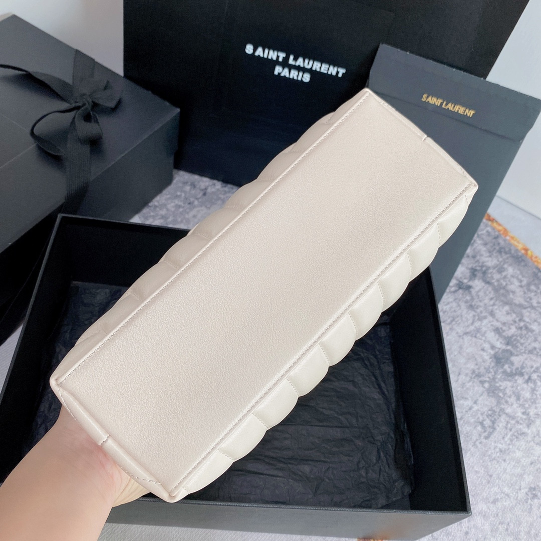 Y*L LOULOU SMALL IN QUILTED LEATHER WHITE GOLD 9 X 6.1 X 3.3 INCHES