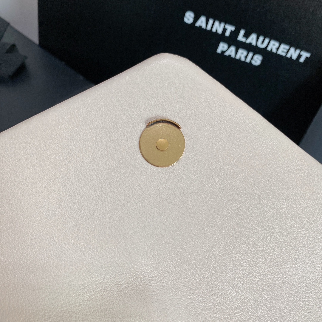 Y*L LOULOU SMALL IN QUILTED LEATHER WHITE GOLD 9 X 6.1 X 3.3 INCHES