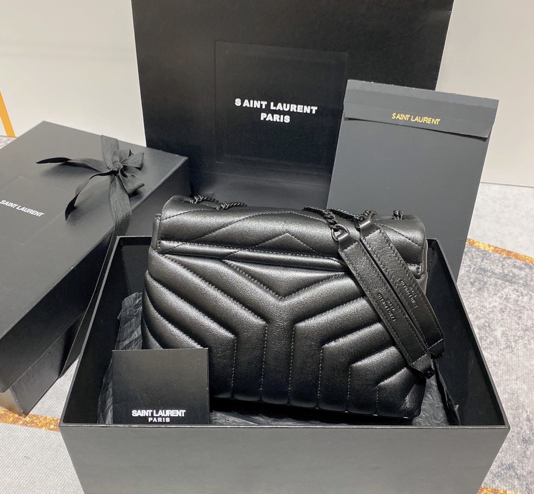 Y*L LOULOU SMALL IN QUILTED LEATHER BLACK 9 X 6.1 X 3.3 INCHES