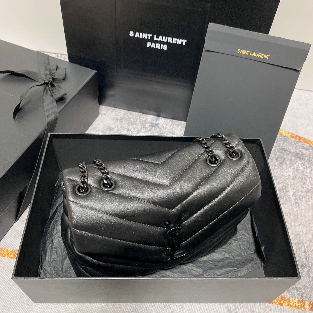 Y*L LOULOU SMALL IN QUILTED LEATHER BLACK 9 X 6.1 X 3.3 INCHES