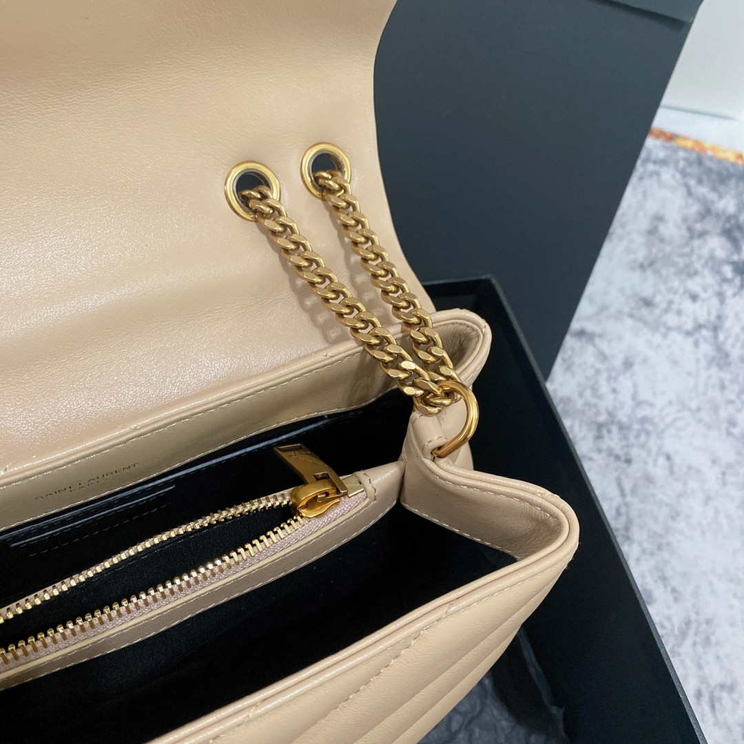 Y*L LOULOU SMALL IN QUILTED LEATHER light beige 9 X 6.1 X 3.3 INCHES