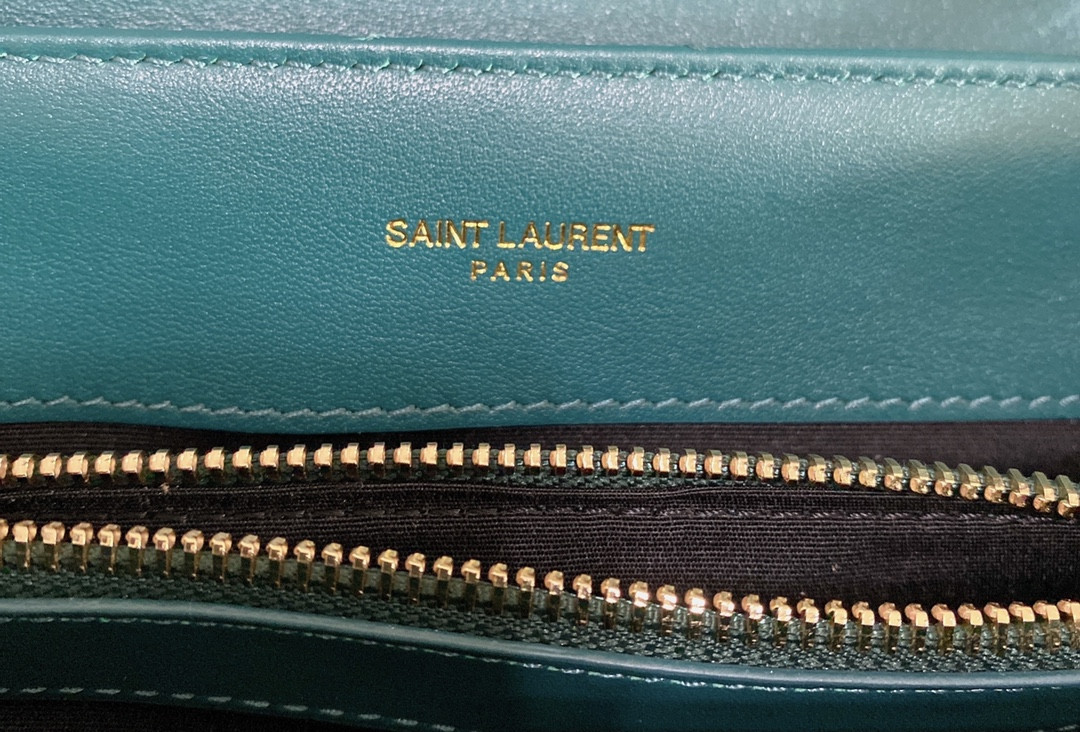 Y*L LOULOU SMALL IN QUILTED LEATHER BLUE GOLD 9 X 6.1 X 3.3 INCHES