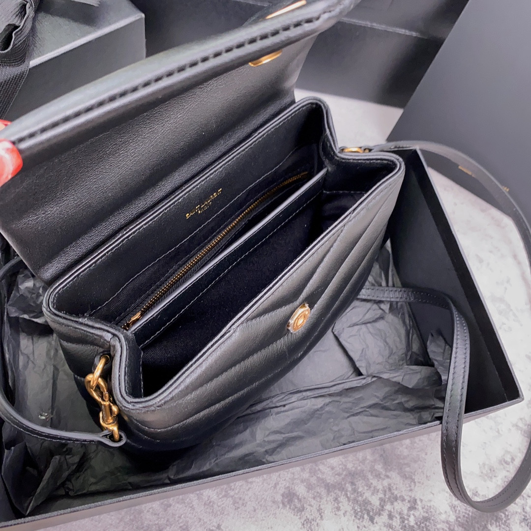 Y*L TOY LOULOU IN QUILTED LEATHER BLACK 7.9 X 5.5 X 3 INCHES