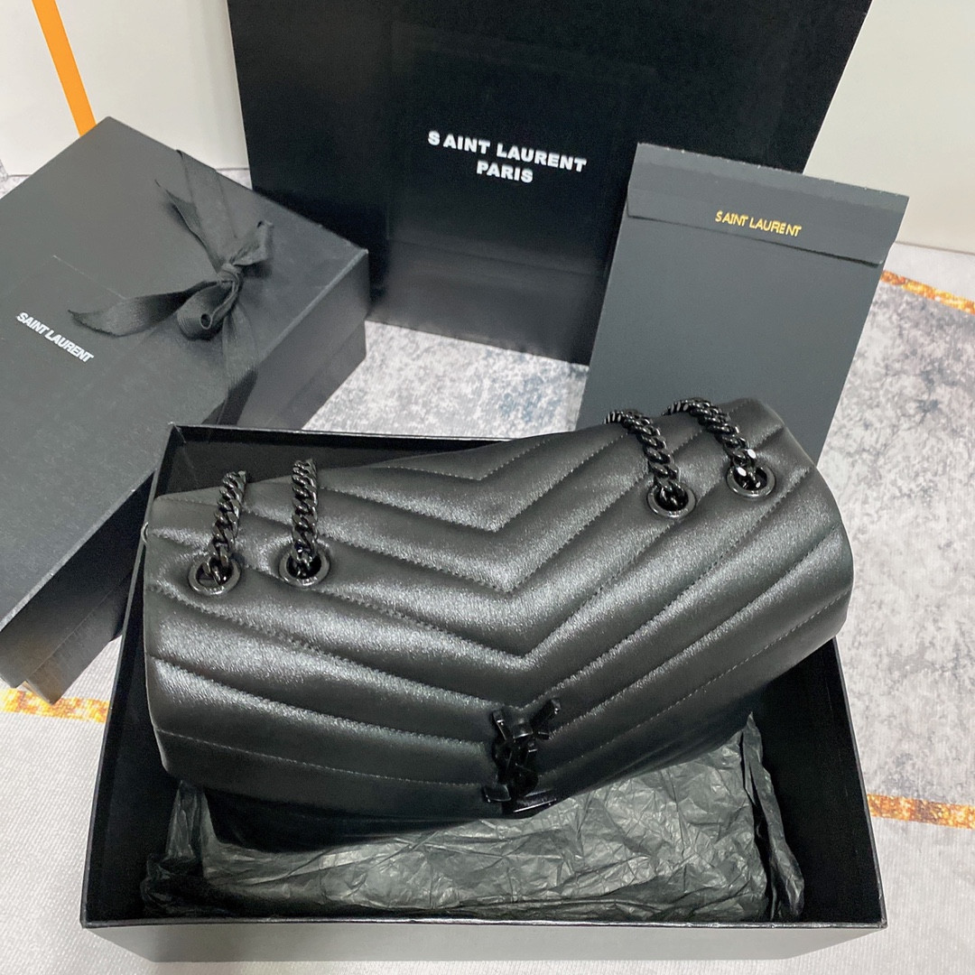 Y*L LOULOU MEDIUM IN QUILTED LEATHER ALL BLACK 12.5 X 8.6 X 3.5 INCHES