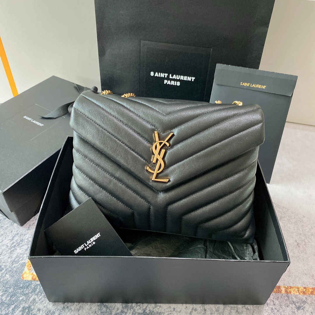 Y*L LOULOU MEDIUM IN QUILTED LEATHER BLACK 12.5 X 8.6 X 3.5 INCHES