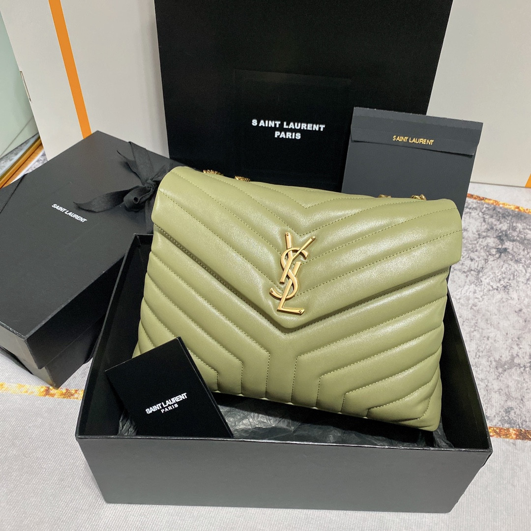 Y*L LOULOU MEDIUM IN QUILTED LEATHER GREEN 12.5 X 8.6 X 3.5 INCHES