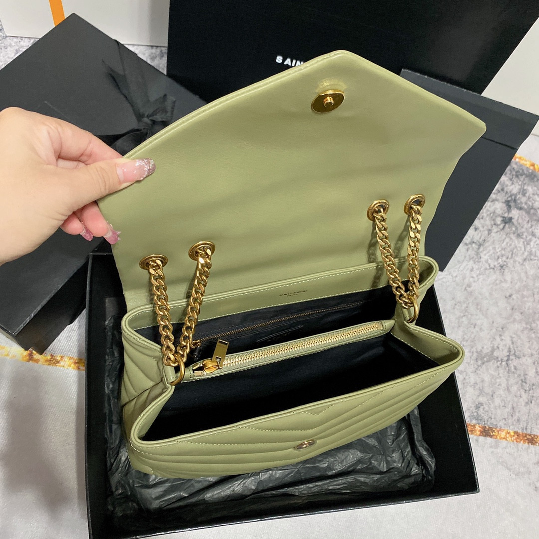 Y*L LOULOU MEDIUM IN QUILTED LEATHER GREEN 12.5 X 8.6 X 3.5 INCHES