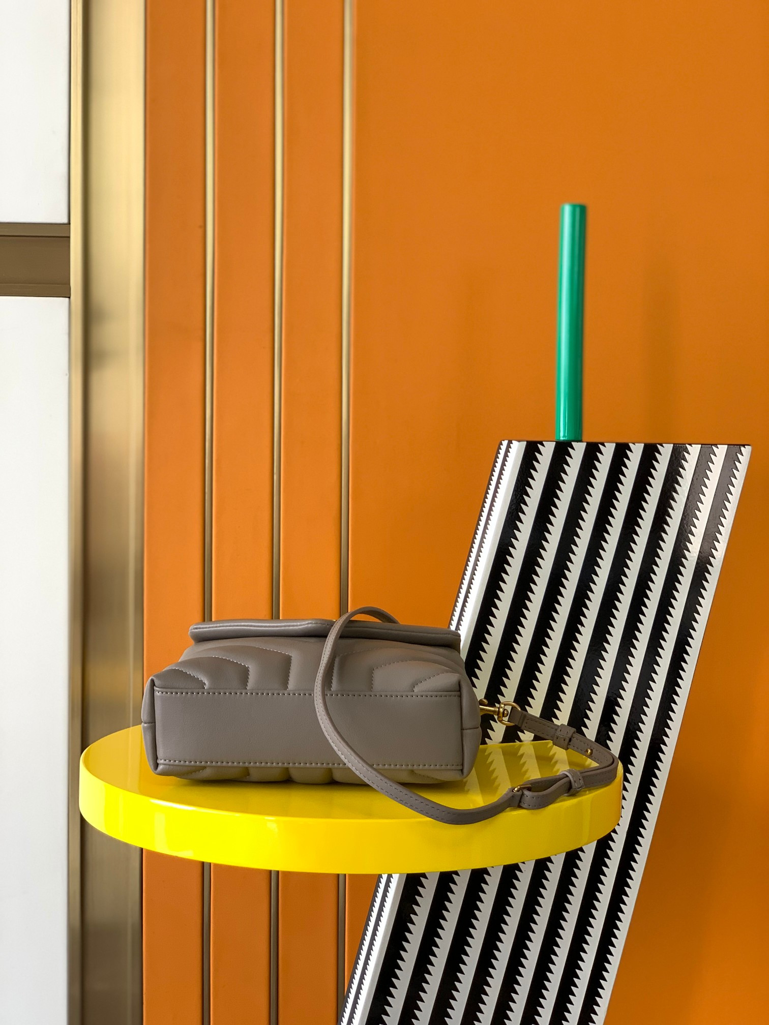 Y*L TOY LOULOU IN QUILTED LEATHER GREYISH BROWN 7.9 X 5.5 X 3 INCHES