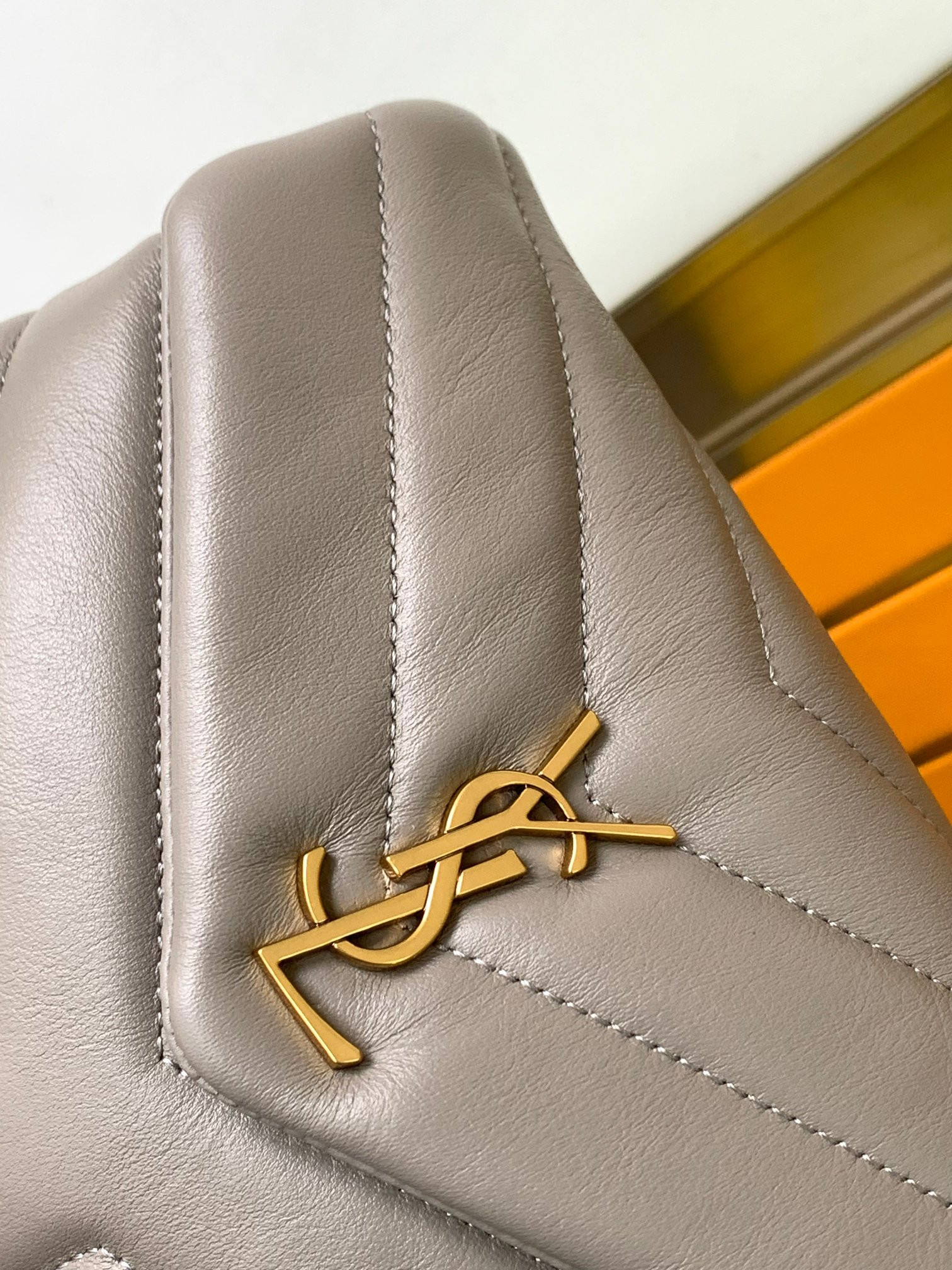 Y*L TOY LOULOU IN QUILTED LEATHER GREYISH BROWN 7.9 X 5.5 X 3 INCHES