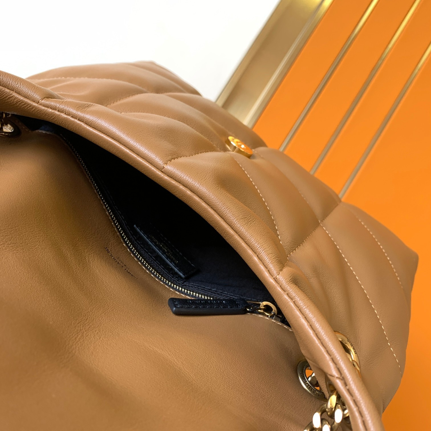 Y*L PUFFER SMALL IN NAPPA LEATHER BROWN 11.4 X 6.6 X 4.3 INCHES