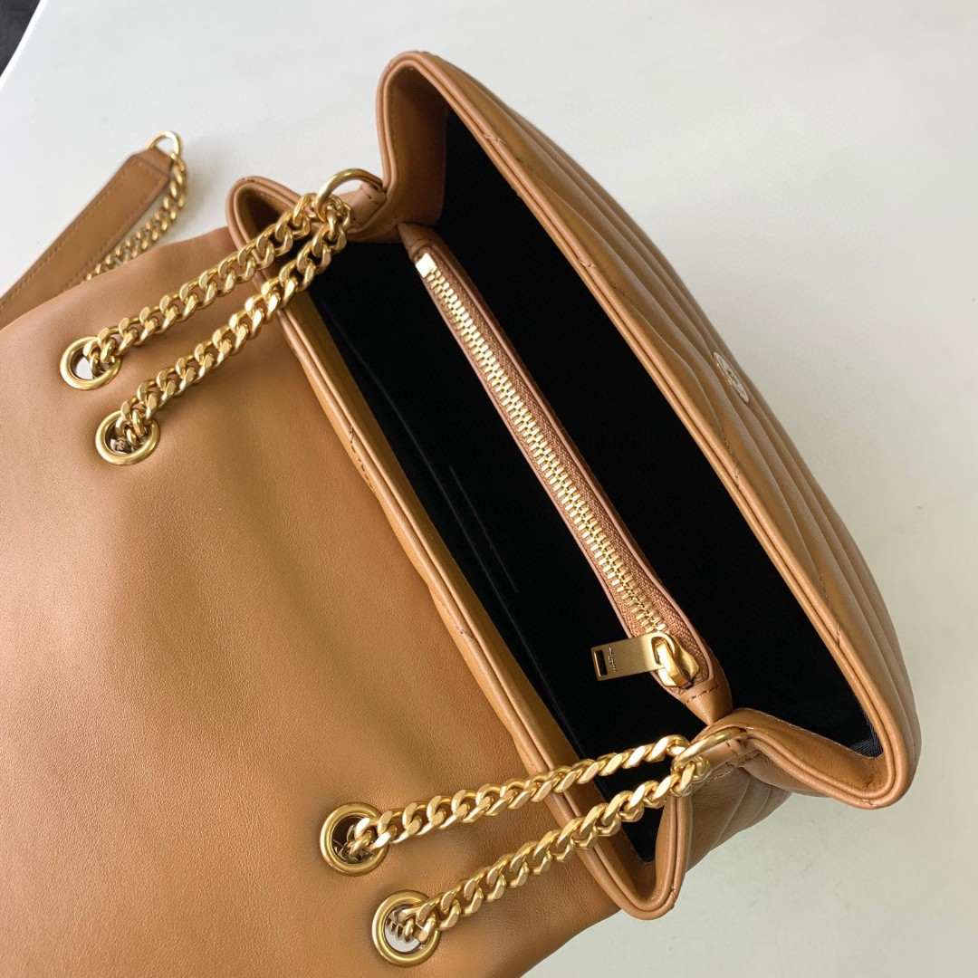 Y*L LOULOU SMALL IN QUILTED LEATHER BROWN 9 X 6.1 X 3.3 INCHES