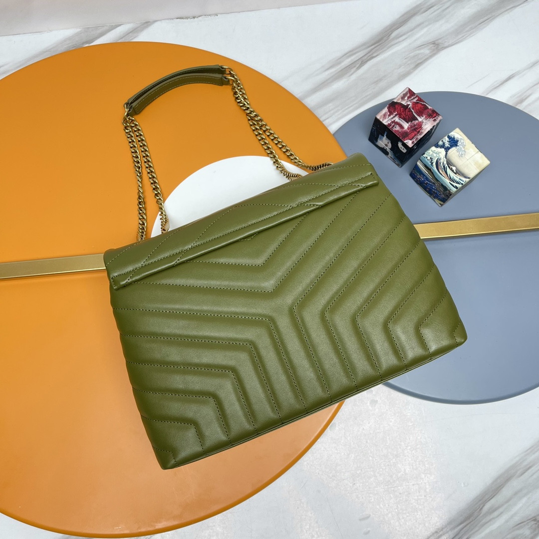 Y*L LOULOU MEDIUM IN QUILTED LEATHER DARK GREEN 12.5 X 8.6 X 3.5 INCHES