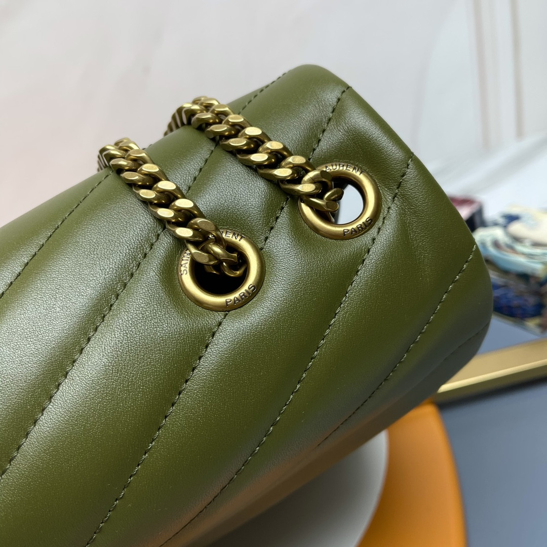 Y*L LOULOU MEDIUM IN QUILTED LEATHER DARK GREEN 12.5 X 8.6 X 3.5 INCHES