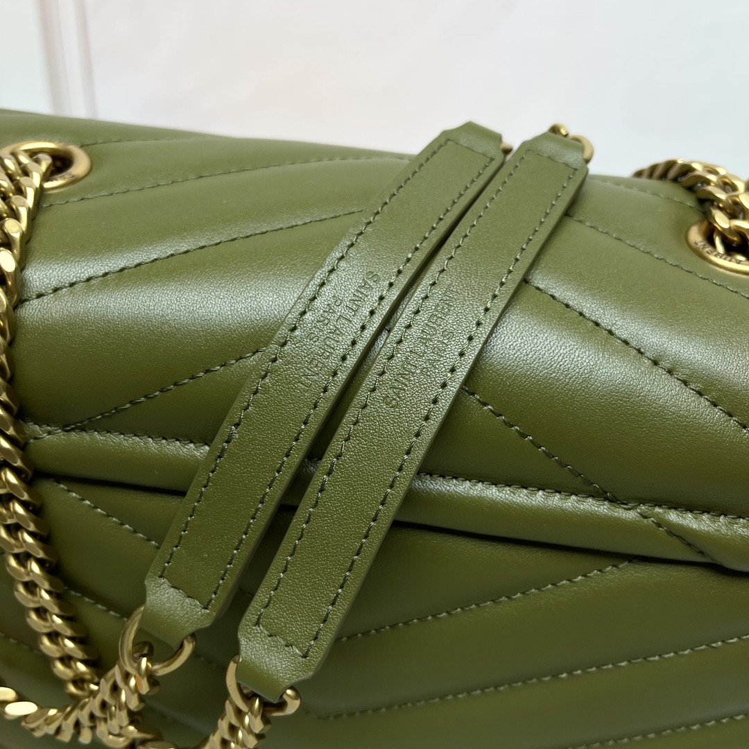 Y*L LOULOU MEDIUM IN QUILTED LEATHER DARK GREEN 12.5 X 8.6 X 3.5 INCHES