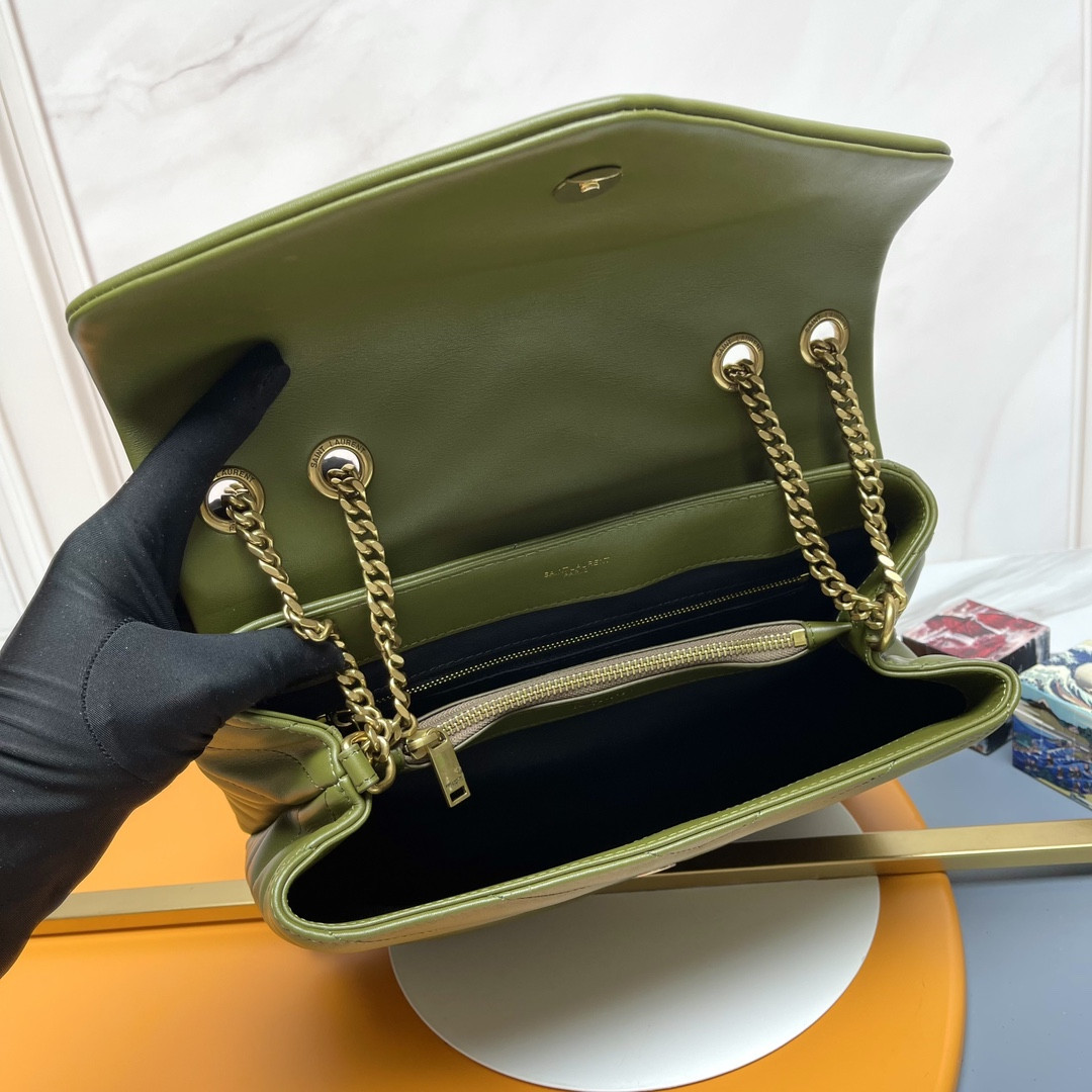 Y*L LOULOU MEDIUM IN QUILTED LEATHER DARK GREEN 12.5 X 8.6 X 3.5 INCHES