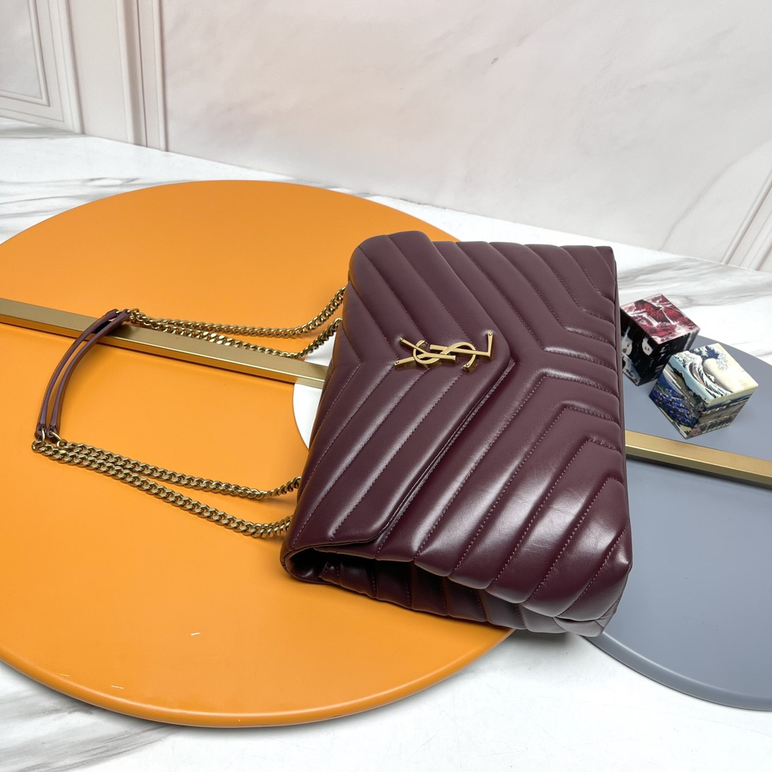 Y*L LOULOU MEDIUM IN QUILTED LEATHER DARK RED 12.5 X 8.6 X 3.5 INCHES