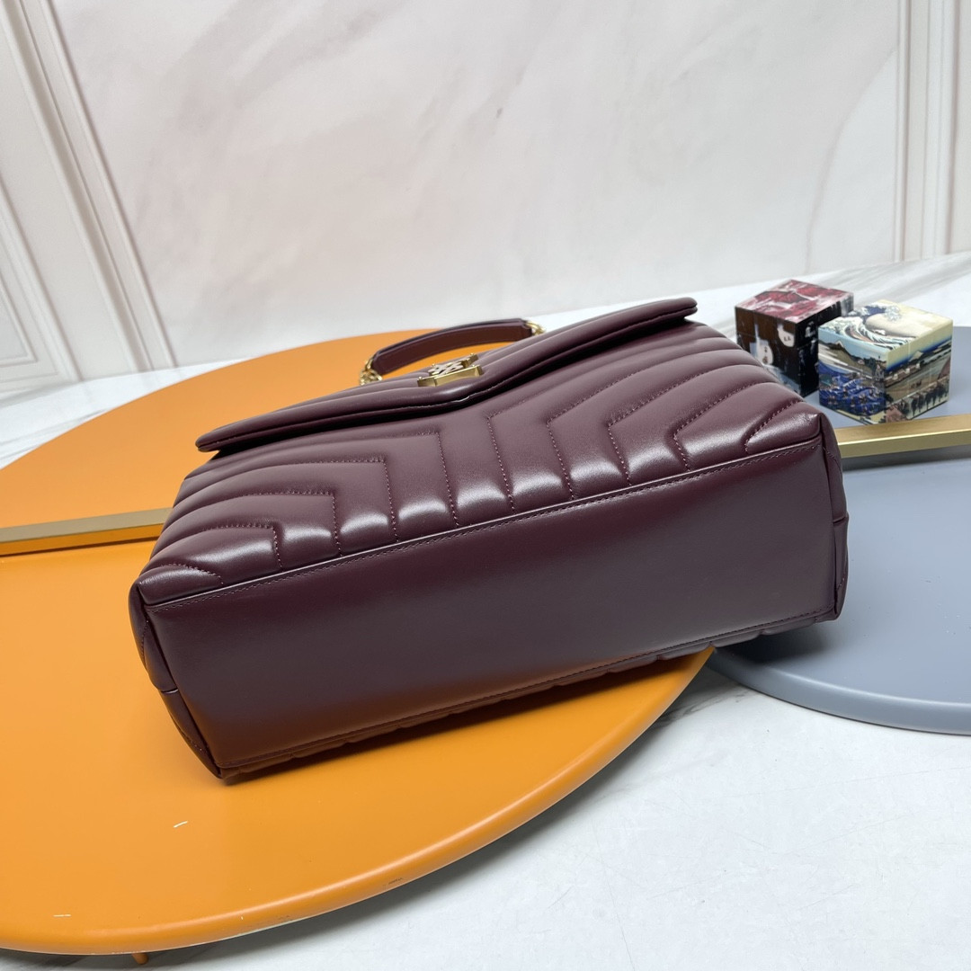 Y*L LOULOU MEDIUM IN QUILTED LEATHER DARK RED 12.5 X 8.6 X 3.5 INCHES