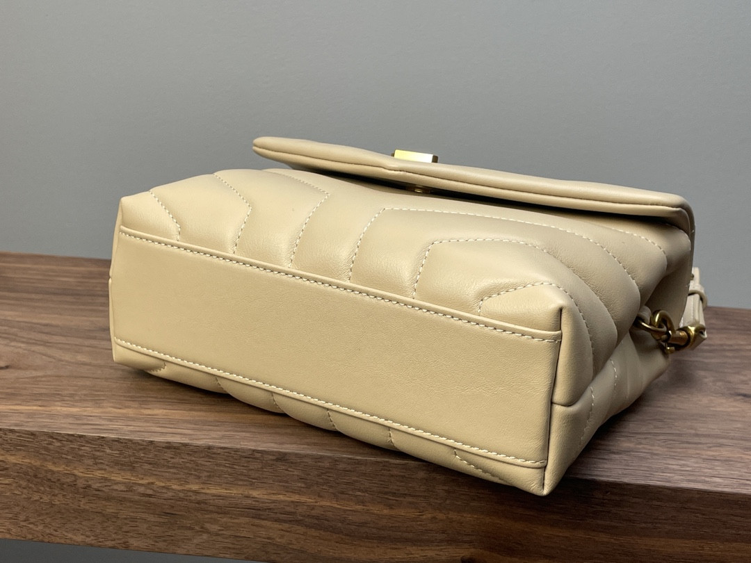 Y*L TOY LOULOU IN QUILTED LEATHER DARK BEIGE 7.9 X 5.5 X 3 INCHES