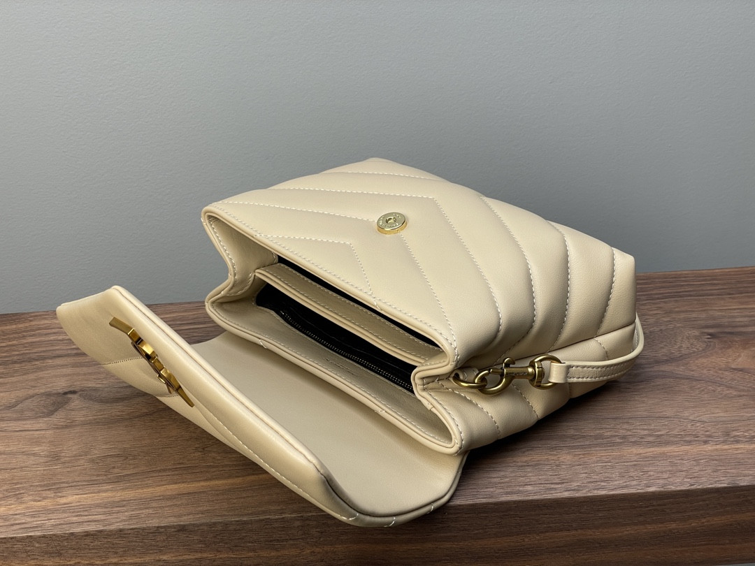 Y*L TOY LOULOU IN QUILTED LEATHER DARK BEIGE 7.9 X 5.5 X 3 INCHES