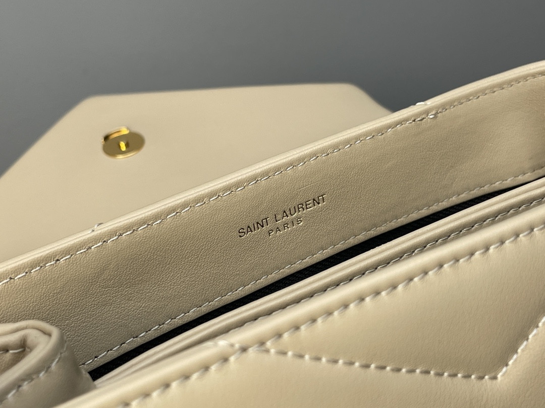 Y*L TOY LOULOU IN QUILTED LEATHER DARK BEIGE 7.9 X 5.5 X 3 INCHES