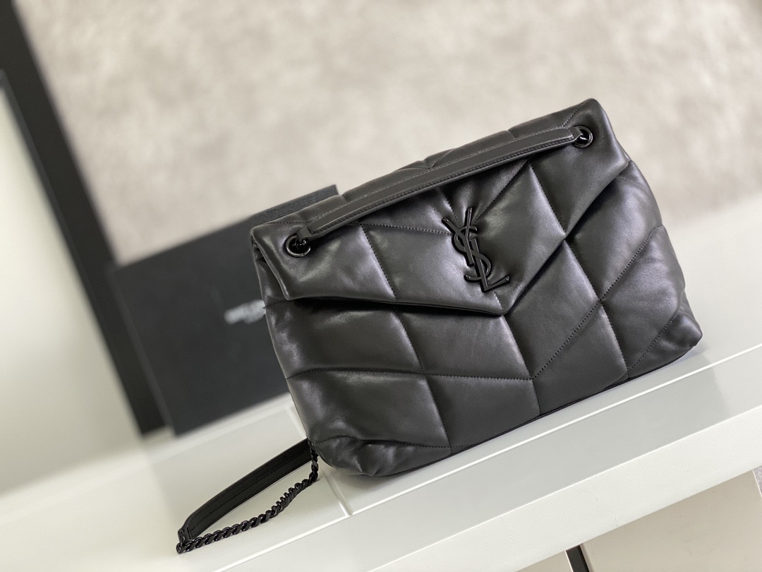 Y*L PUFFER MEDIUM IN NAPPA LEATHER ALL BLACK 13.7 X 9 X 5.3 INCHES