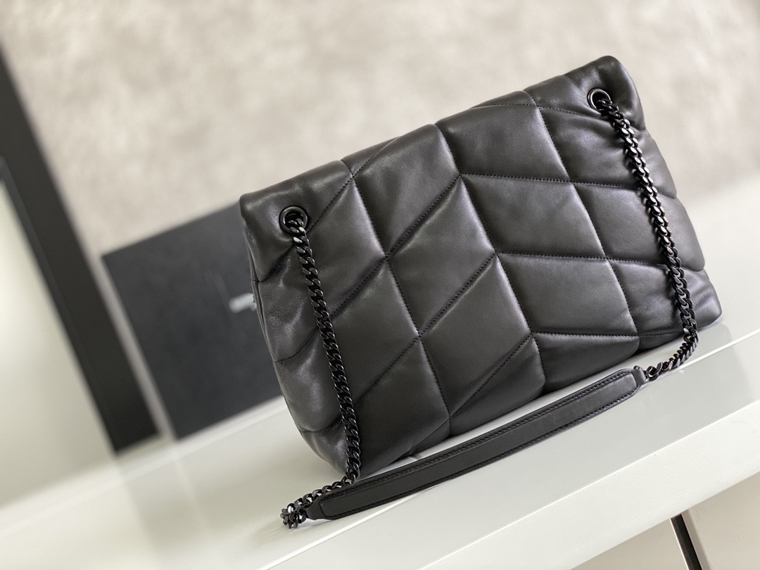 Y*L PUFFER MEDIUM IN NAPPA LEATHER ALL BLACK 13.7 X 9 X 5.3 INCHES