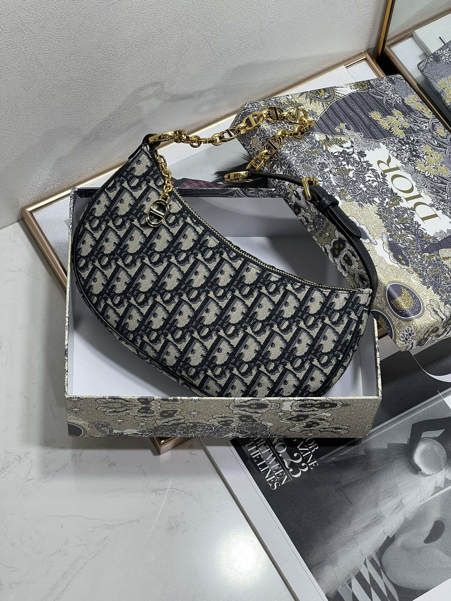 D*0r CD Lounge bag blue D*0r oblique jacquard 26 x 15x 5.5 cm