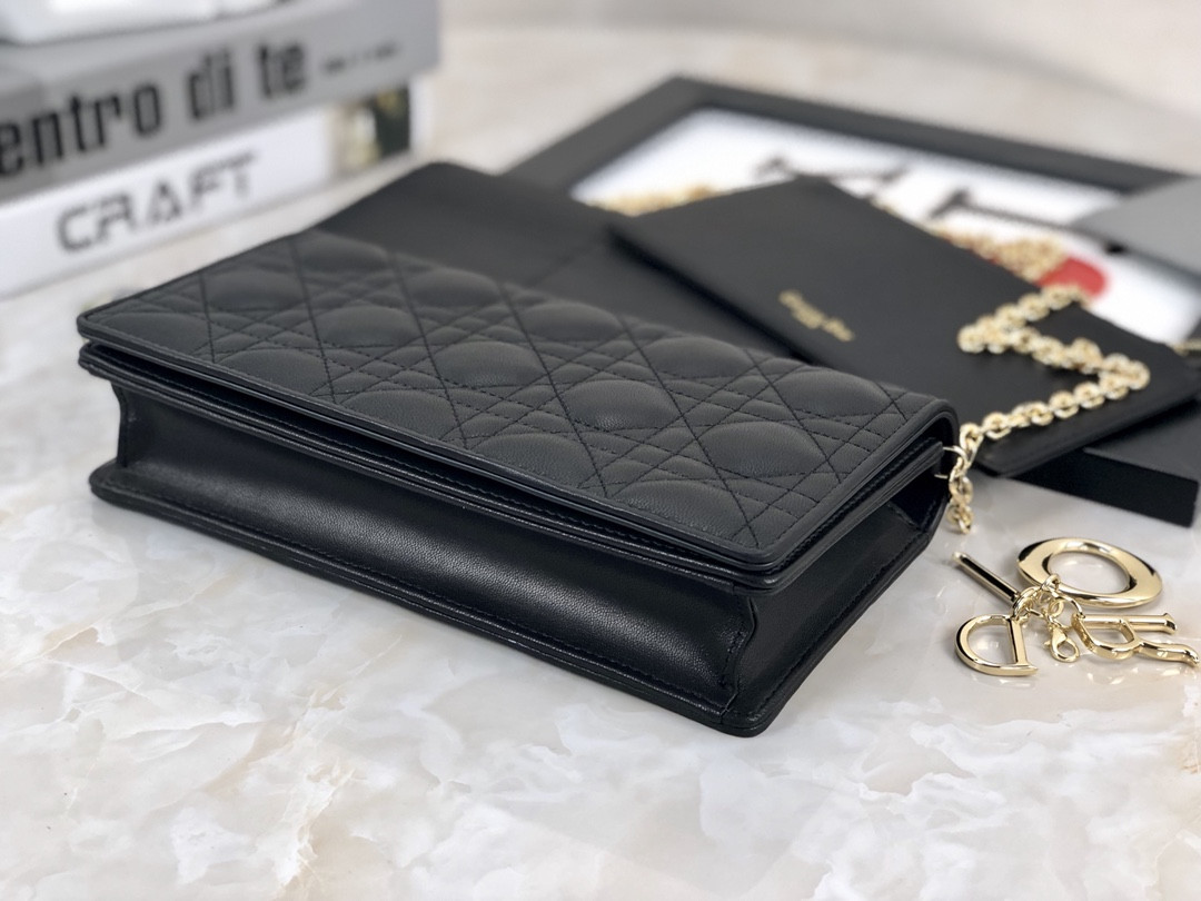 Lady D*0r Pouch Black Cannage 8.5 x 4.5 x 1 inches