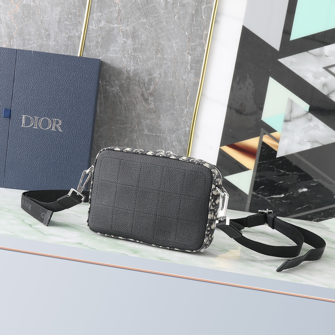 D*0r Safari Bag with Strap  Beige and Black D*0r Oblique Jacquard 8.5 x 6 x 2.5 inches