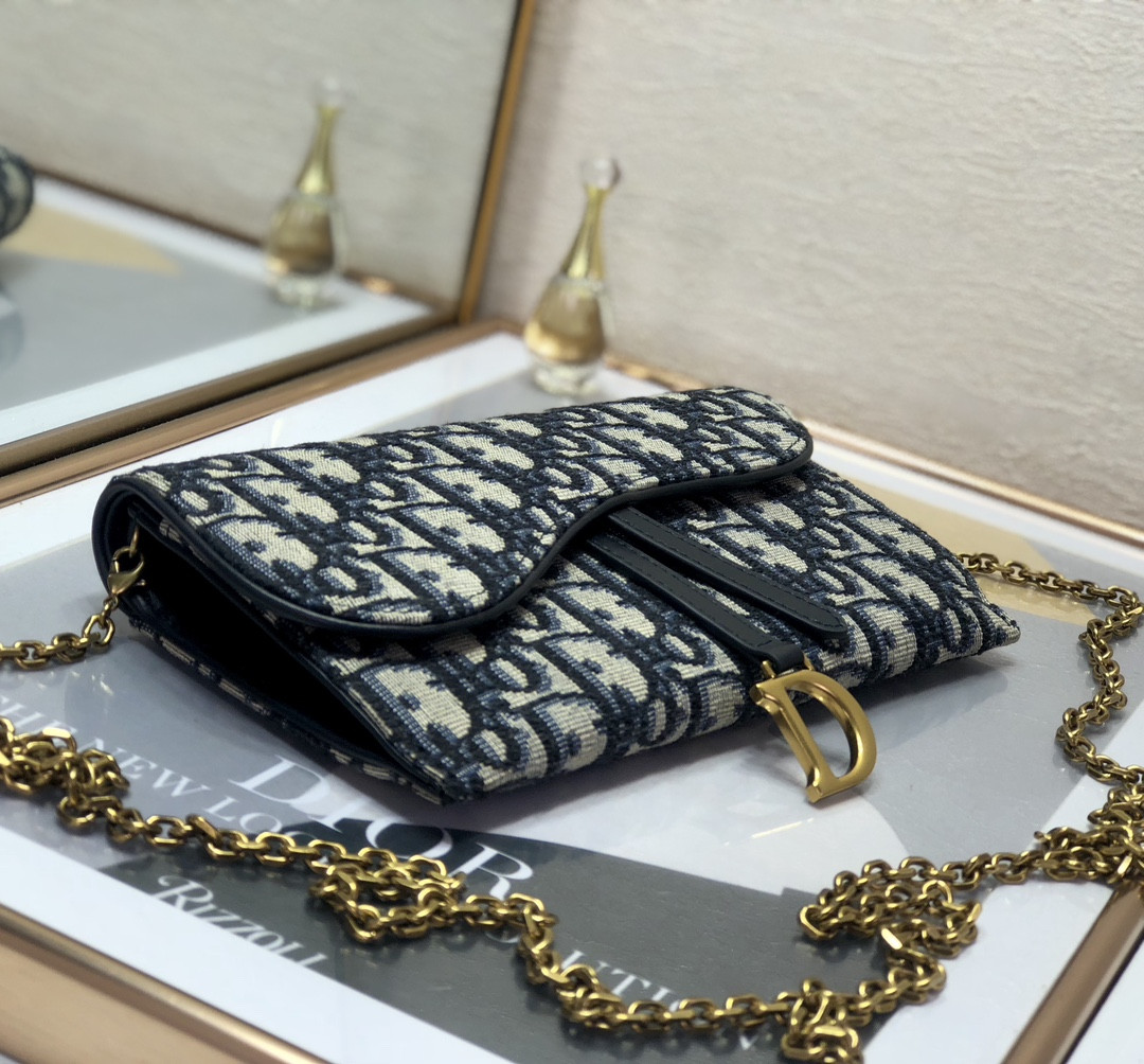 D*0r Saddle Pouch with Chain Blue D*0r Oblique Jacquard 8.5 x 5 x 1.5 inches