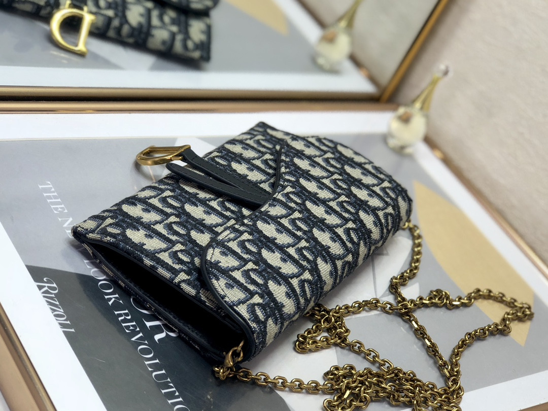 D*0r Saddle Pouch with Chain Blue D*0r Oblique Jacquard 8.5 x 5 x 1.5 inches