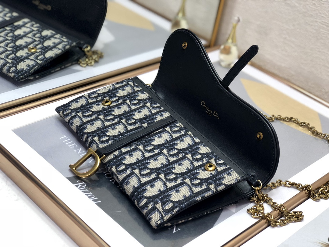 D*0r Saddle Pouch with Chain Blue D*0r Oblique Jacquard 8.5 x 5 x 1.5 inches