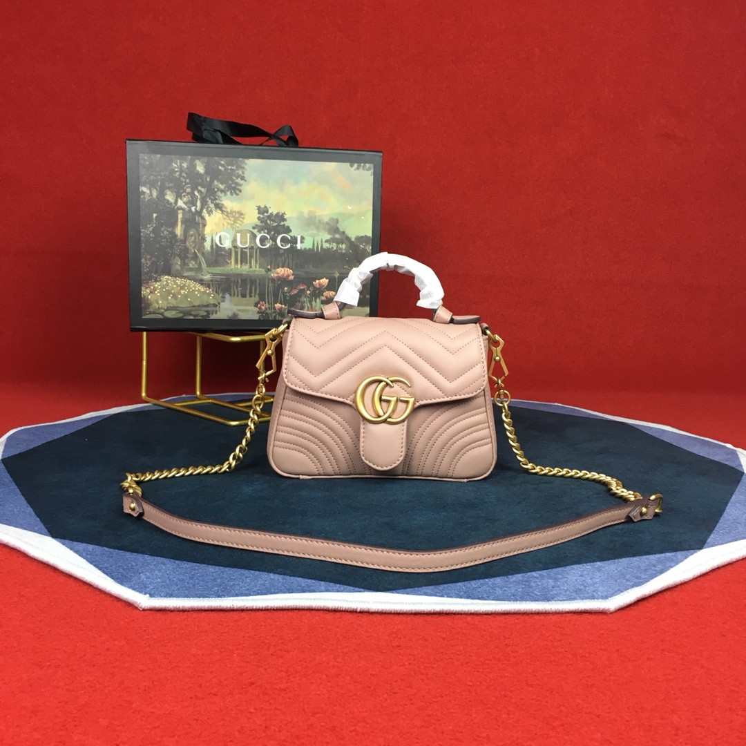 G*u*i GG MARMONT MATELASSÉ MINI BAG PINK 8.5"W x 5"H x 2.5"D