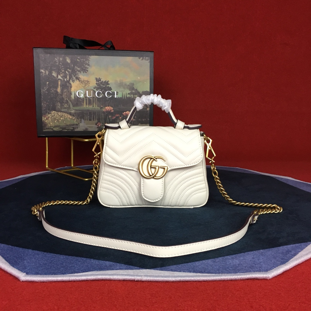 G*u*i GG MARMONT MATELASSÉ MINI BAG WHITE 8.5"W x 5"H x 2.5"D