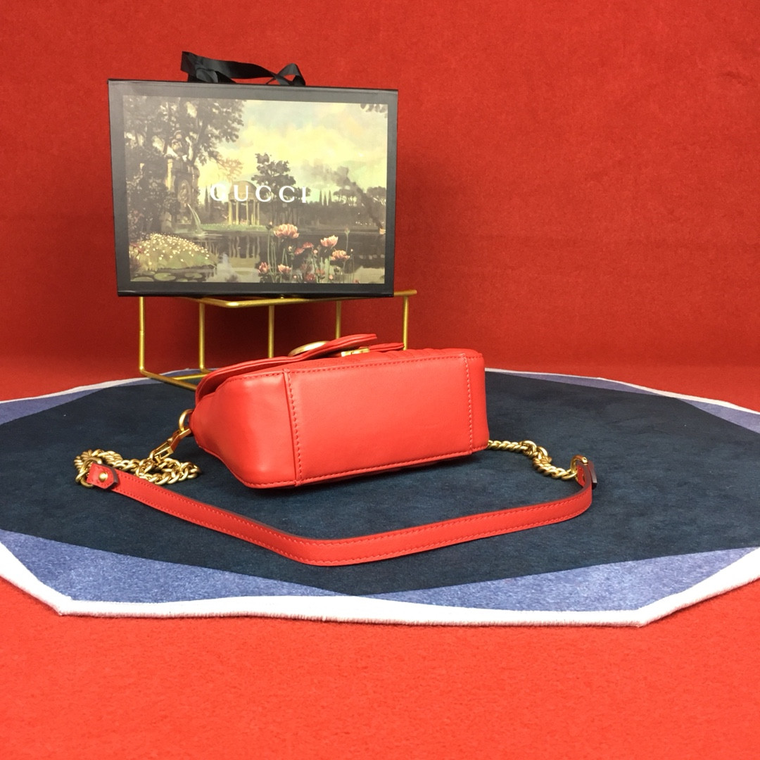 G*u*i GG MARMONT MATELASSÉ MINI BAG RED 8.5"W x 5"H x 2.5"D